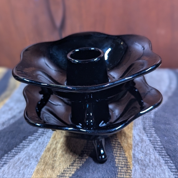 2 Glossy Black Vintage Candle Stick Holders - Picture 3 of 6